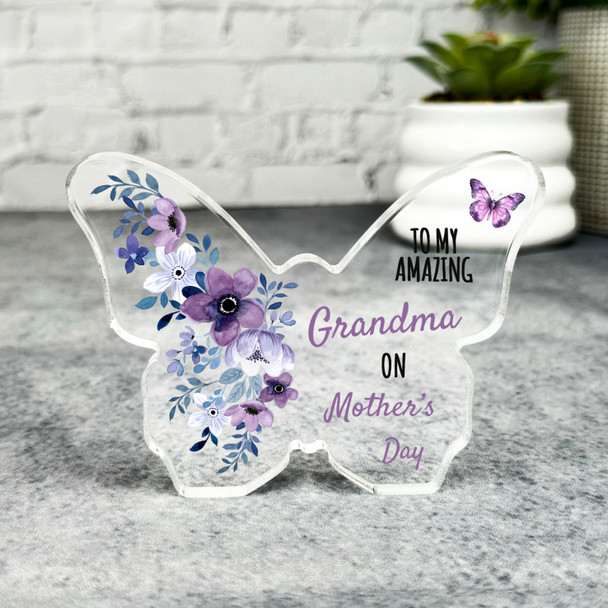 Purple Floral Happy Mother's Day Gift For Grandma Keepsake Butterfly Plaque