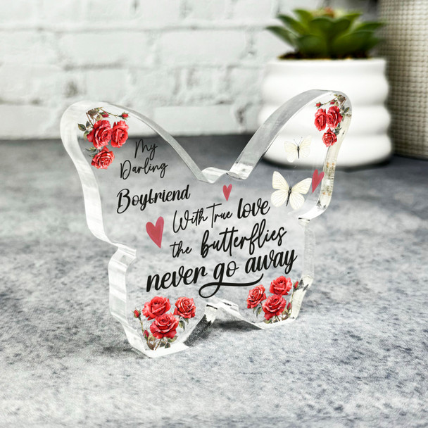 Romantic Gift For Boyfriend True Love Red Roses Keepsake Butterfly Plaque