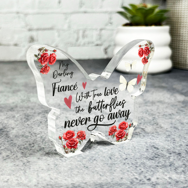 Romantic Gift For FiancÃ© True Love Red Roses Keepsake Butterfly Ornament Plaque