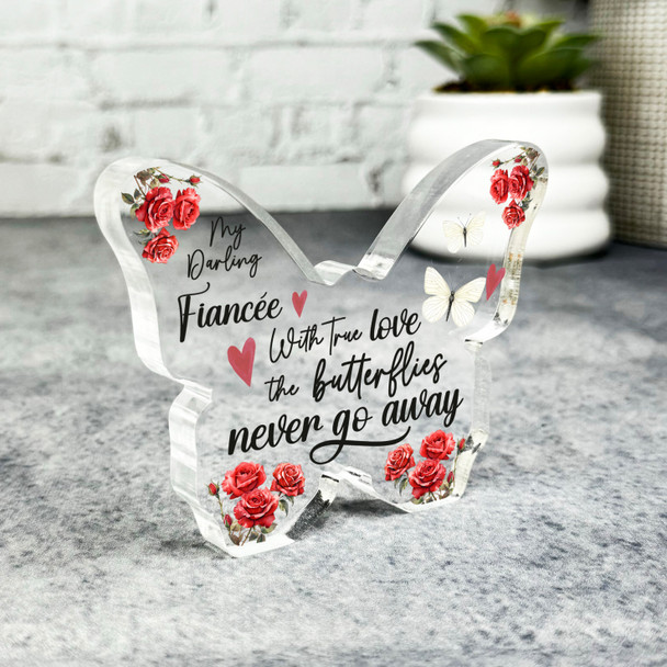Romantic Gift For FiancÃ©e True Love Red Roses Keepsake Butterfly Ornament Plaque