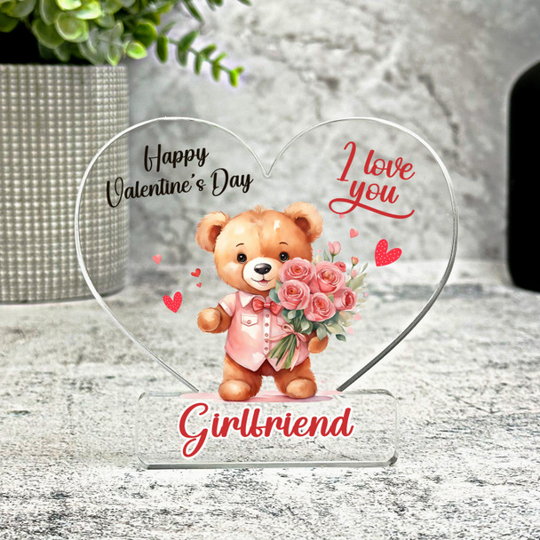 Valentine's Day Gift For Girlfriend Teddy Flowers Keepsake Heart Ornament Plaque