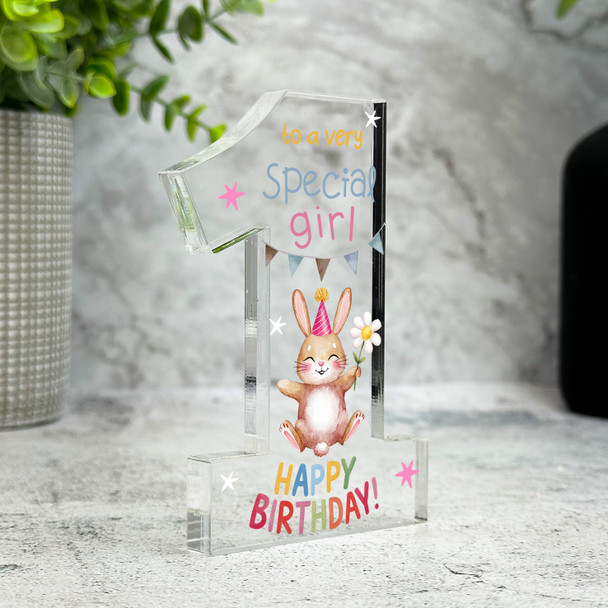 1st Birthday Gift Special Girl Rabbit Keepsake Number One Ornament Plaque