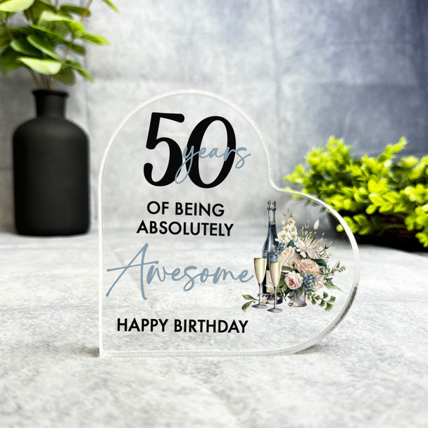 50th Birthday Gift 50 Years Of Being Awesome Keepsake Side Heart Ornament Plaque