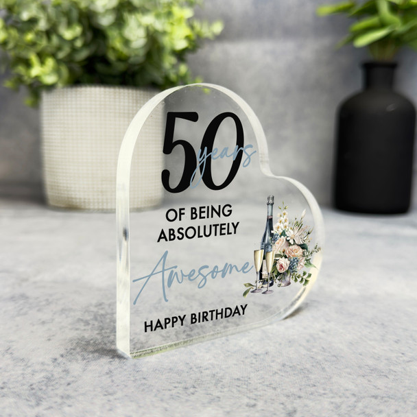 50th Birthday Gift 50 Years Of Being Awesome Keepsake Side Heart Ornament Plaque