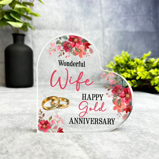 Gold 50th Wedding Anniversary Gift For Wife Keepsake Side Heart Ornament Plaque Gold 50th Wedding Anniversary Gift For Wife Keepsake Side Heart Ornament Plaque