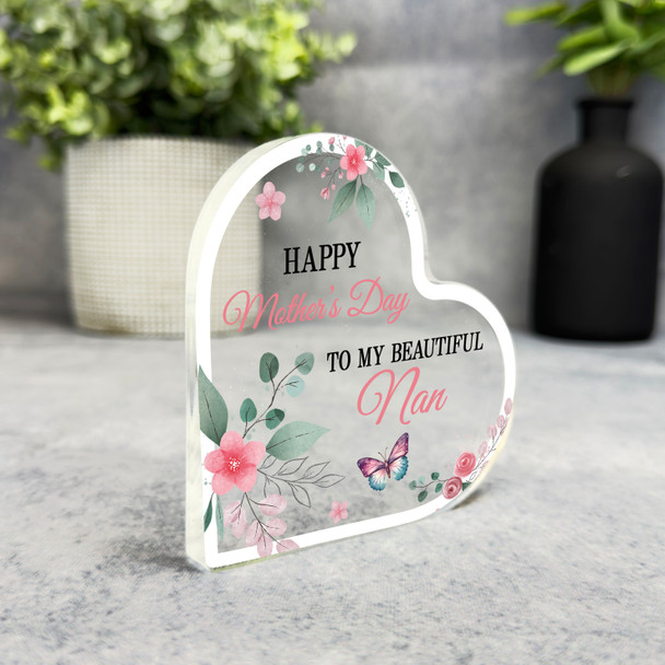 Mother's Day Gift For Nan Floral Butterfly Keepsake Side Heart Ornament Plaque