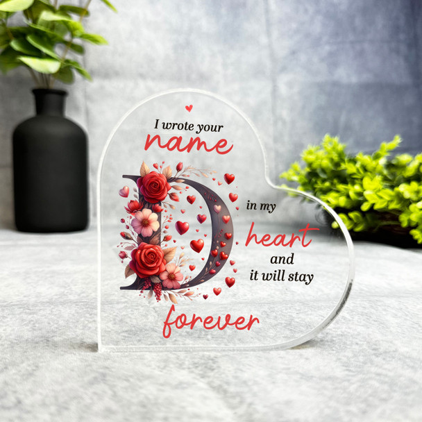 Romantic Gift Floral Initial D Keepsake Side Heart Ornament Plaque