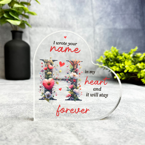 Romantic Gift Floral Initial H Keepsake Side Heart Ornament Plaque