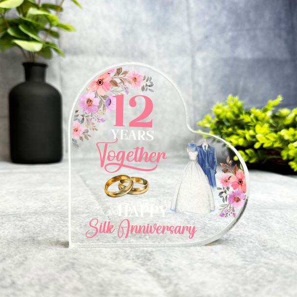 Silk Wedding Anniversary Gift 12 Years Keepsake Side Heart Plaque