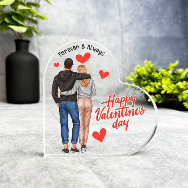 Valentine's Day Gift Couple Blonde Curly Hair Girl Keepsake Side Heart Plaque