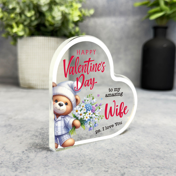 Valentine's Day Gift For Wife Teddy Bear Keepsake Side Heart Ornament Plaque