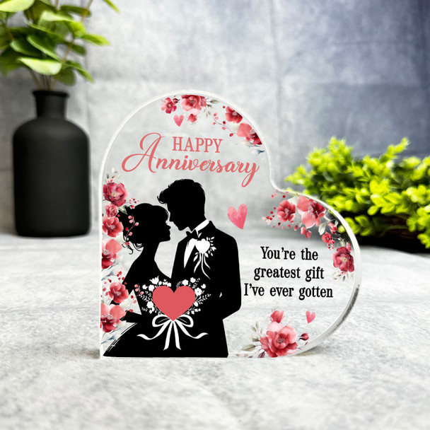 Wedding Anniversary Gift Pink Red Floral Keepsake Side Heart Ornament Plaque