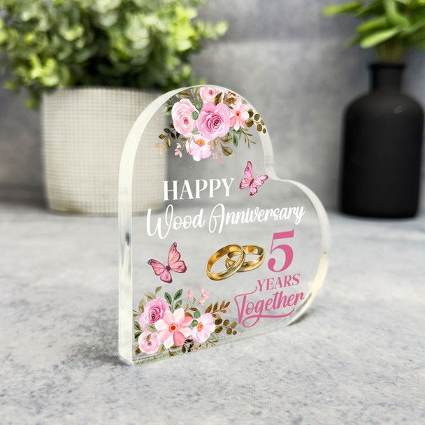 Wood Wedding Anniversary Gift 5 Years Together Keepsake Side Heart Plaque