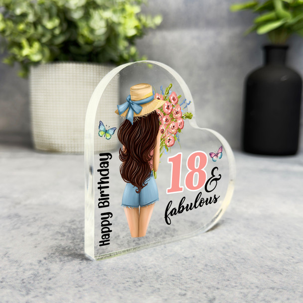 18th Birthday Gift 18 & Fabulous Chocolate Brown Hair Keepsake Side Heart Plaque
