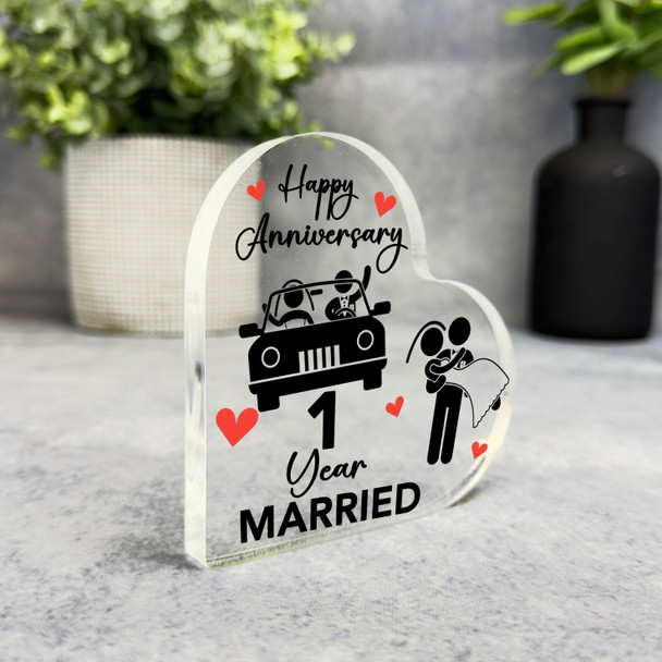 1st Anniversary Gift Wedding Car 1 Year Married Keepsake Side Heart Plaque