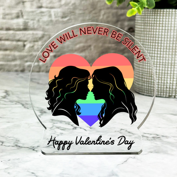 Lgbt Lesbian Valentine's Day Gift Rainbow Heart Keepsake Snowglobe Plaque
