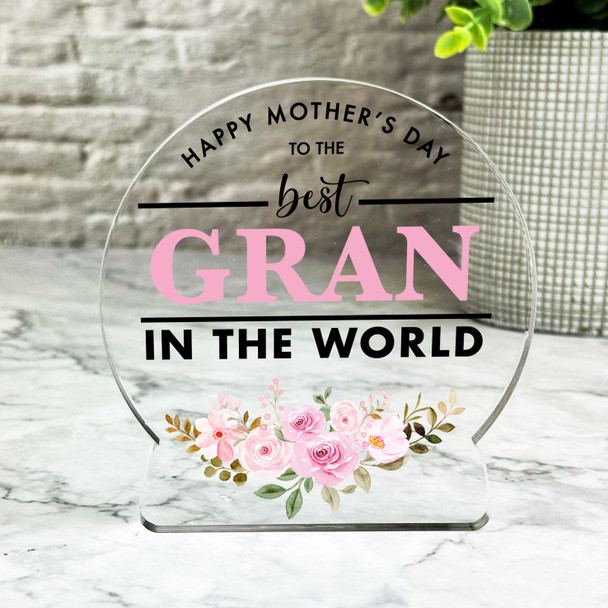 Mother's Day Gift For Gran Baby Pink Floral Keepsake Snowglobe Ornament Plaque