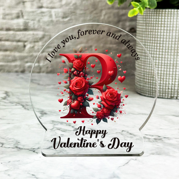 Valentine's Day Gift For Initial B Red Roses Keepsake Snowglobe Ornament Plaque