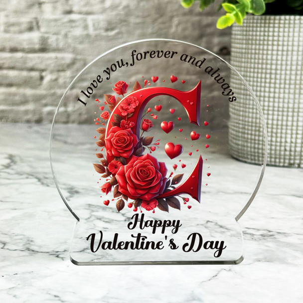 Valentine's Day Gift For Initial C Red Roses Keepsake Snowglobe Ornament Plaque