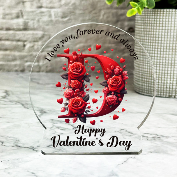 Valentine's Day Gift For Initial D Red Roses Keepsake Snowglobe Ornament Plaque