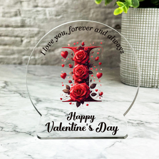 Valentine's Day Gift For Initial I Red Roses Keepsake Snowglobe Ornament Plaque