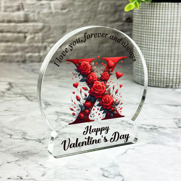 Valentine's Day Gift For Initial X Red Roses Keepsake Snowglobe Ornament Plaque