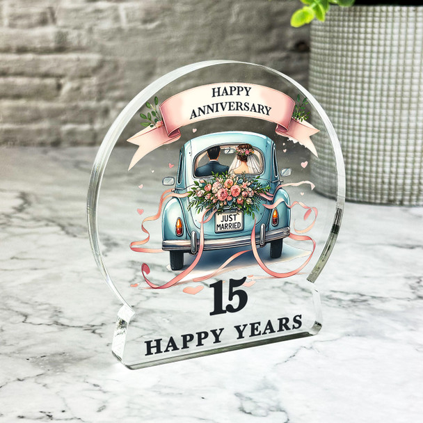 15th Wedding Anniversary Gift Romantic Floral Car Keepsake Snowglobe Plaque