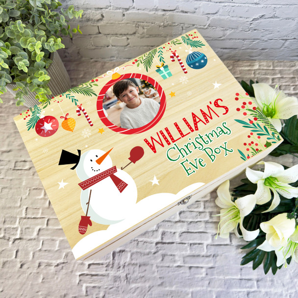 Snowman Wooden Personalised Photo Children's Christmas Eve Box