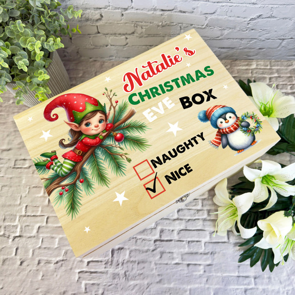Elf Wooden Personalised Children's Christmas Eve Box