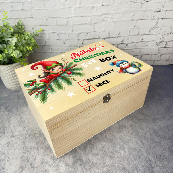 Elf Wooden Personalised Children's Christmas Eve Box