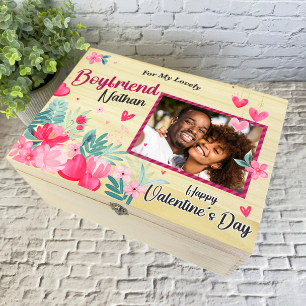 For Boyfriend Pink Wooden Romantic Personalised Valentine's Day Hamper Gift Box