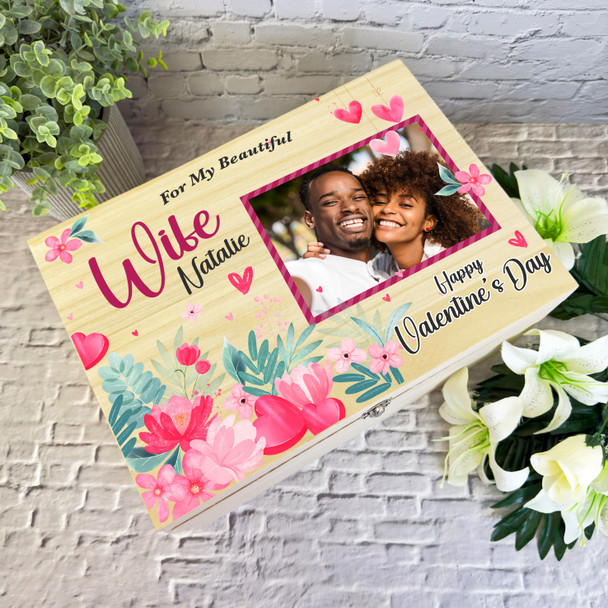 For Wife Pink Wooden Romantic Personalised Valentine's Day Hamper Gift Box