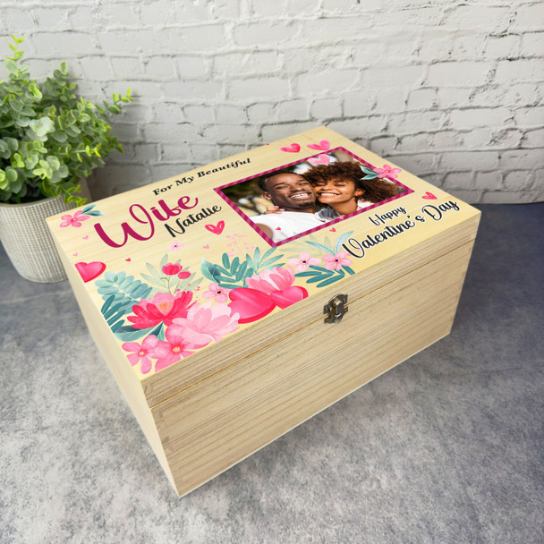 For Wife Pink Wooden Romantic Personalised Valentine's Day Hamper Gift Box