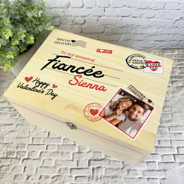 Wooden Romantic Personalised Valentine's Day Hamper Gift Box For FiancÃ©e