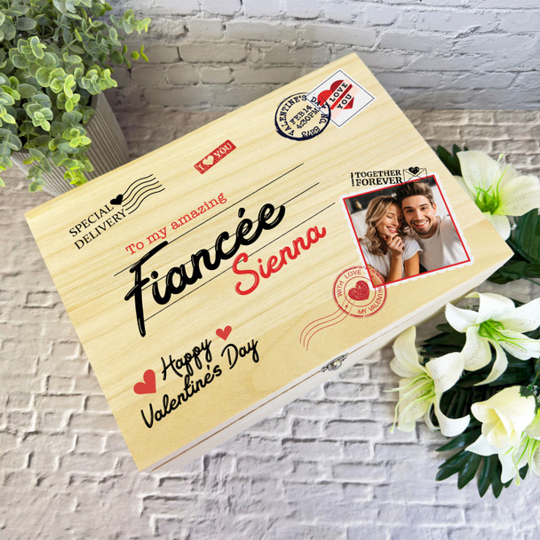 Wooden Romantic Personalised Valentine's Day Hamper Gift Box For FiancÃ©e