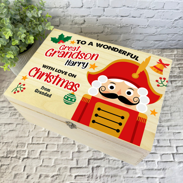 Wood Personalised Christmas Hamper Gift Box Great Grandson Light Skin Nutcracker