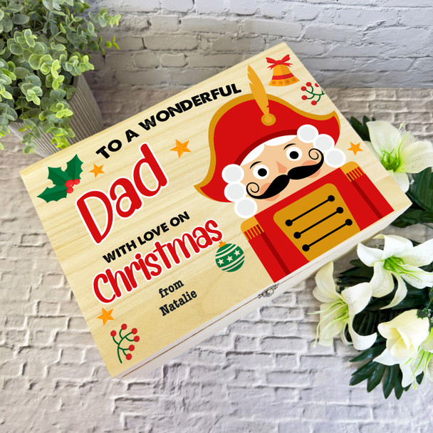 Wooden Personalised Christmas Hamper Gift Box For Dad Light Skin Nutcracker