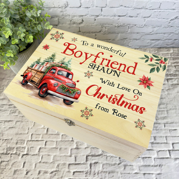 For Boyfriend Red Truck Wooden Personalised Christmas Hamper Gift Box