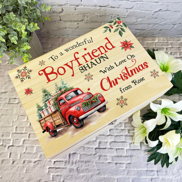 For Boyfriend Red Truck Wooden Personalised Christmas Hamper Gift Box