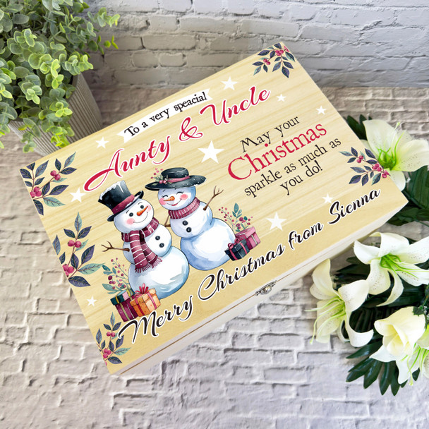 Aunty & Uncle Snowmen Wooden Personalised Christmas Hamper Gift Box Aunty & Uncle Snowmen Wooden Personalised Christmas Hamper Gift Box
