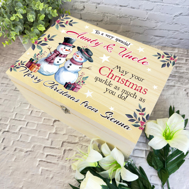 Aunty & Uncle Snowmen Wooden Personalised Christmas Hamper Gift Box Aunty & Uncle Snowmen Wooden Personalised Christmas Hamper Gift Box