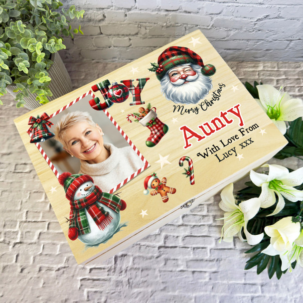 Santa Wooden Personalised Photo Christmas Hamper Gift Box For Aunty