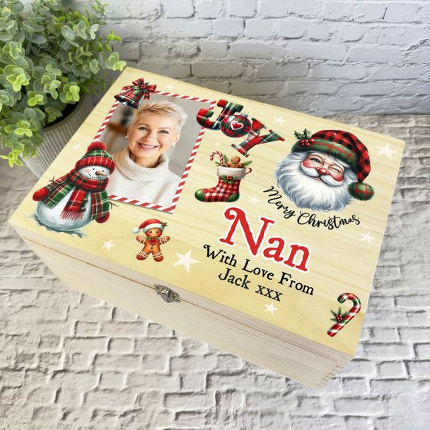 Santa Wooden Personalised Photo Christmas Hamper Gift Box For Nan