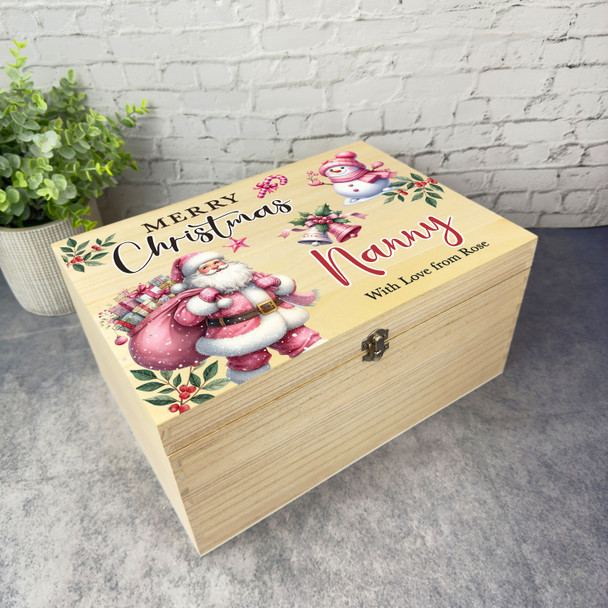 To Nanny Pink Santa Wooden Personalised Christmas Hamper Gift Box