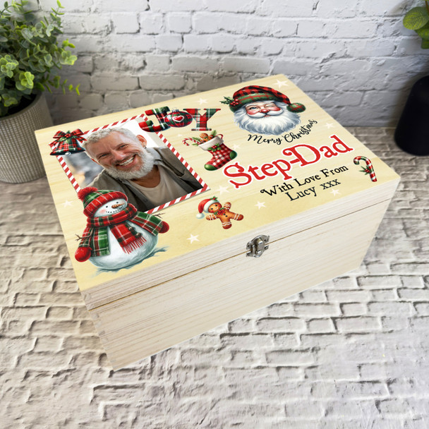 For Step-Dad Wooden Personalised Photo Christmas Hamper Gift Box