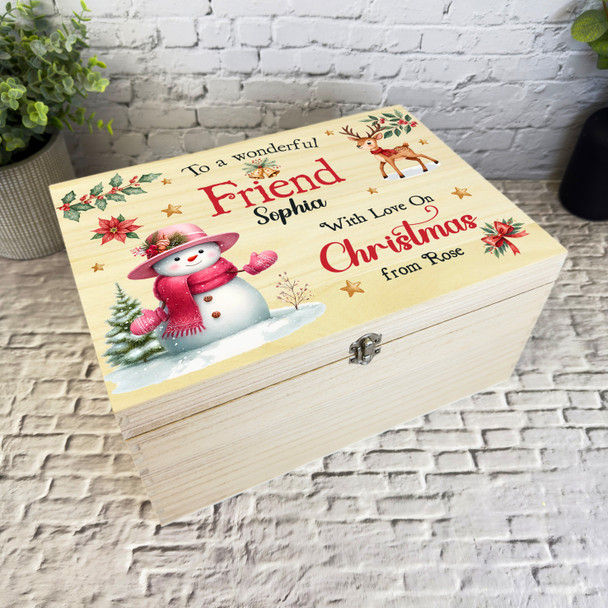 Snowmen Wooden Personalised Christmas Hamper Gift Box For Friend