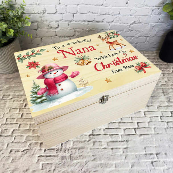 Snowmen Wooden Personalised Christmas Hamper Gift Box For Nana
