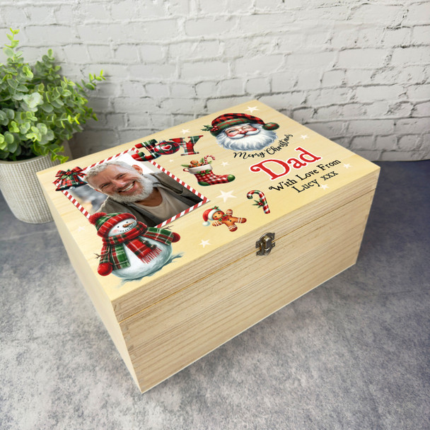 For Dad Wooden Personalised Photo Christmas Hamper Gift Box