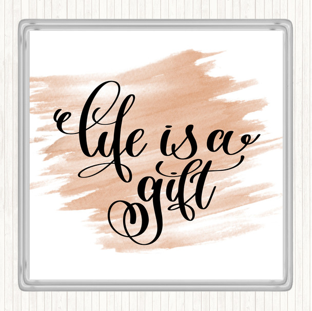 Watercolour Life's A Gift Quote Coaster