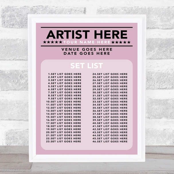 Concert Setlist Poster Print Canvas Pink - Any Artist, Date, Gig, Venue
